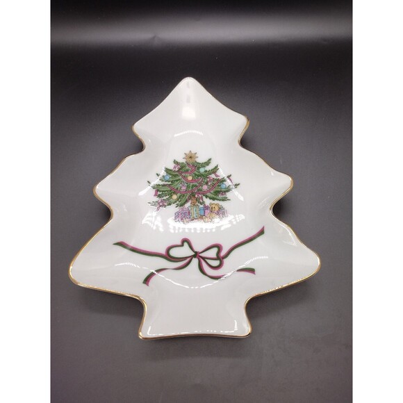 VTG Christmas Tree Trinket Candy Dish Tray Fine Porcelain China Russ Berrie Co - Picture 2 of 5